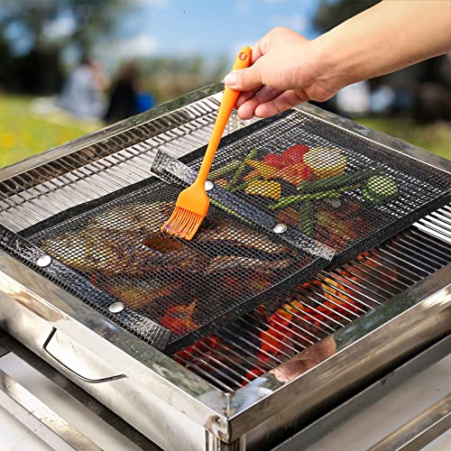 BBQ Mesh Grill Bags for Outdoor Grill Reusable, 3 PCS Non-Stick Barbecue Bags for Charcoal Gas Electric Grills Smokers BBQ Veggie Grill Bags for Cooking Vegetables Grilling Bag Pouches Heat-Resistant