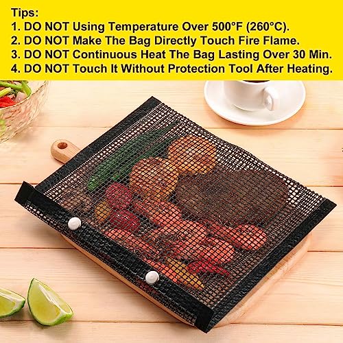 BBQ Mesh Grill Bags for Outdoor Grill Reusable, 3 PCS Non-Stick Barbecue Bags for Charcoal Gas Electric Grills Smokers BBQ Veggie Grill Bags for Cooking Vegetables Grilling Bag Pouches Heat-Resistant