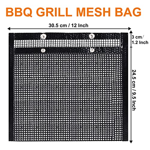 BBQ Mesh Grill Bags for Outdoor Grill Reusable, 3 PCS Non-Stick Barbecue Bags for Charcoal Gas Electric Grills Smokers BBQ Veggie Grill Bags for Cooking Vegetables Grilling Bag Pouches Heat-Resistant