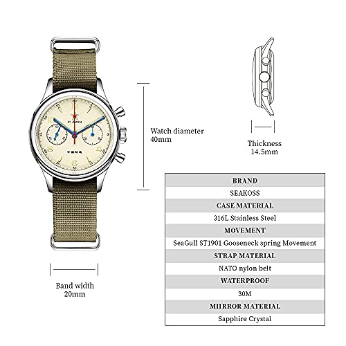 1963 Men 40mm Sapphire Glass Watch ST1901 Hand Winding Movement Mechanical Wristwatch (1pc Extra Brown Leather Strap)