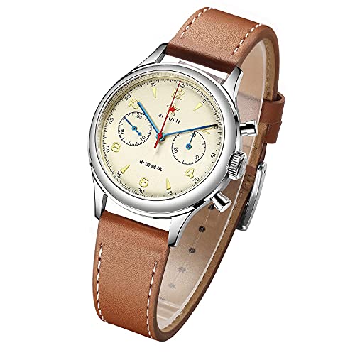 1963 Men 40mm Sapphire Glass Watch ST1901 Hand Winding Movement Mechanical Wristwatch (1pc Extra Brown Leather Strap)