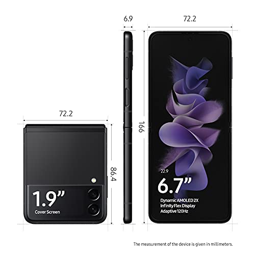 SAMSUNG Galaxy Z Flip 3 5G Cell Phone, Factory Unlocked Android Smartphone, 256GB, Flex Mode, Super Steady Camera, Ultra Compact, US Version, Phantom Black