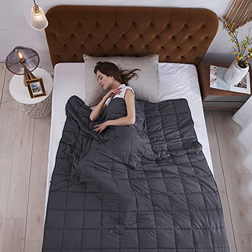 Weighted Blanket (Dark Grey,48"x72"-15lbs) Cooling Breathable Heavy Blanket Microfiber Material with Glass Beads Big Blanket for Adult All-Season Summer Fall Winter Soft Thick Comfort Blanket