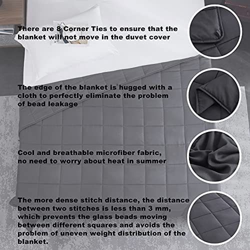 Weighted Blanket (Dark Grey,48"x72"-15lbs) Cooling Breathable Heavy Blanket Microfiber Material with Glass Beads Big Blanket for Adult All-Season Summer Fall Winter Soft Thick Comfort Blanket