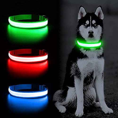 LED Dog Collar- Light up Dog Collars, LED Collar Waterproof, Adjustable Flashing Dog Collar, Rechargeable Dog Collar Visiblity & Safety for Your Dogs (Green, Large)