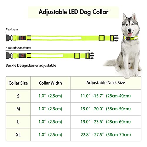 LED Dog Collar- Light up Dog Collars, LED Collar Waterproof, Adjustable Flashing Dog Collar, Rechargeable Dog Collar Visiblity & Safety for Your Dogs (Green, Large)