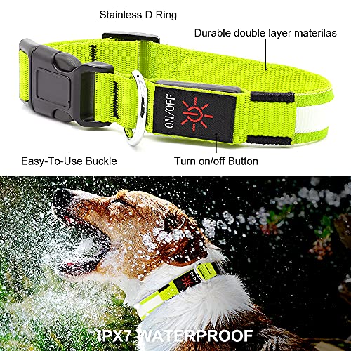 LED Dog Collar- Light up Dog Collars, LED Collar Waterproof, Adjustable Flashing Dog Collar, Rechargeable Dog Collar Visiblity & Safety for Your Dogs (Green, Large)