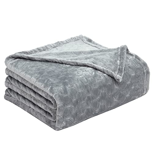 TOONOW Fleece Blanket Super Soft Cozy Throw Blanket 50" x 60", Lightweight Fuzzy Comfy Textured Flannel Blanket Warm Plush Throw Blankets for Couch, Sofa, Bed, Light Grey