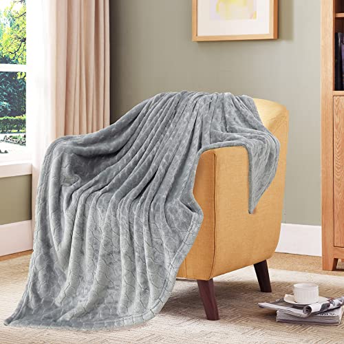 TOONOW Fleece Blanket Super Soft Cozy Throw Blanket 50" x 60", Lightweight Fuzzy Comfy Textured Flannel Blanket Warm Plush Throw Blankets for Couch, Sofa, Bed, Light Grey