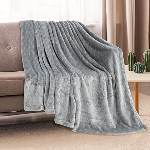 TOONOW Fleece Blanket Super Soft Cozy Throw Blanket 50" x 60", Lightweight Fuzzy Comfy Textured Flannel Blanket Warm Plush Throw Blankets for Couch, Sofa, Bed, Light Grey