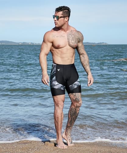 HUGE SPORTS Men's Rash Guard Swim Shorts Compression Swimming Jammer Cool Dry Active Swimsuit Workout Shorts Sports Tights