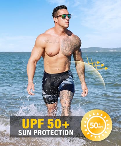 HUGE SPORTS Men's Rash Guard Swim Shorts Compression Swimming Jammer Cool Dry Active Swimsuit Workout Shorts Sports Tights