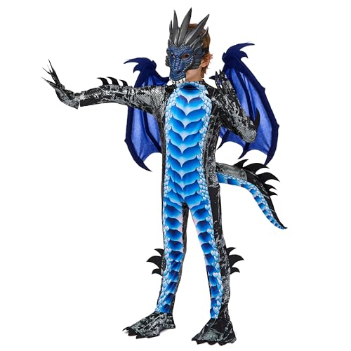 Spooktacular Creations Halloween Kids Boys Black and Blue Dragon costume, Dragon Wings and Mask for Halloween Parties, Cosplay-S(5-7yr)