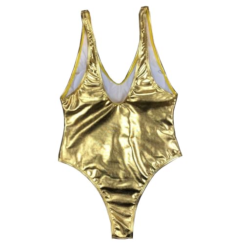 YAUASOPA Sexy Liquid Metallic Glitter One Piece Push Up Swimsuit Female Shiny Solid High Cut Beachwear