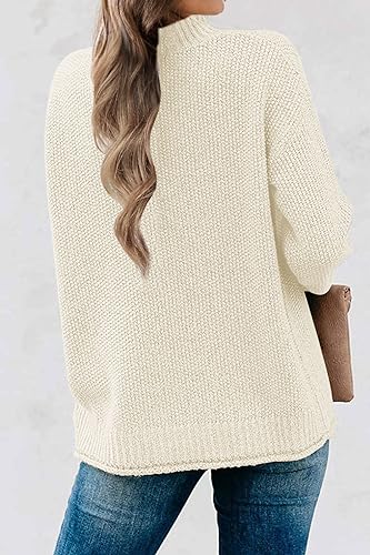 MEROKEETY Women's Long Sleeve Turtleneck Cozy Knit Sweater Casual Loose Pullover Jumper Tops, Apricot, Large