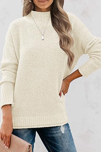 MEROKEETY Women's Long Sleeve Turtleneck Cozy Knit Sweater Casual Loose Pullover Jumper Tops, Apricot, Large