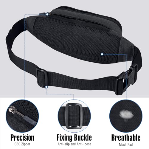 WATERFLY Fanny Pack Waist Bag: Small Hip Pouch Bum Bag Fannie Pack Phanny Fannypack Waistpack Bumbag Beltbag Sport Slim Fashionable for Jogging Hiking Hiker Woman Man