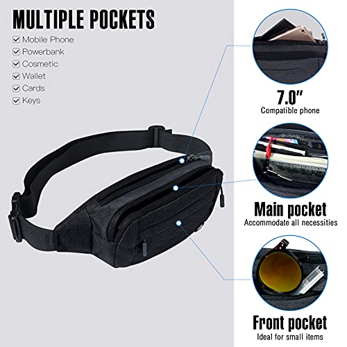 WATERFLY Fanny Pack Waist Bag: Small Hip Pouch Bum Bag Fannie Pack Phanny Fannypack Waistpack Bumbag Beltbag Sport Slim Fashionable for Jogging Hiking Hiker Woman Man