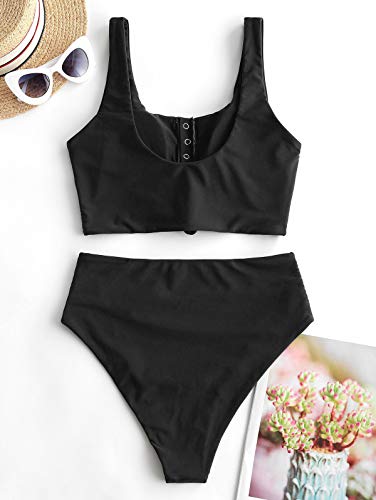 ZAFUL Women's Knot Scoop Neck Bikini Set Ruched High Waisted Two Piece Swimsuits Tankini