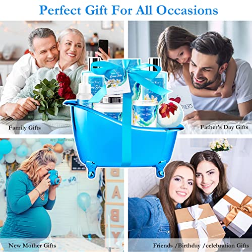 Fathers Day Luxury Bath Gift Set, Birthday Large Basket Relaxing at Home Spa Kit for Women Scented Ocean & Vanilla, Includes Bath Bombs, Salts, Shower Gel, Body Butter Lotion & More spa gift baskets