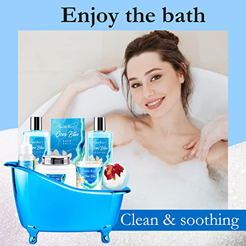 Fathers Day Luxury Bath Gift Set, Birthday Large Basket Relaxing at Home Spa Kit for Women Scented Ocean & Vanilla, Includes Bath Bombs, Salts, Shower Gel, Body Butter Lotion & More spa gift baskets