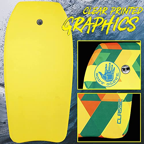 Body Glove Classic 33 Inch Bodyboard - EPS Core, Crescent Tail, Dual Channels, Wrist Leash Included, Graphic Deck, for Kids and Young Adults