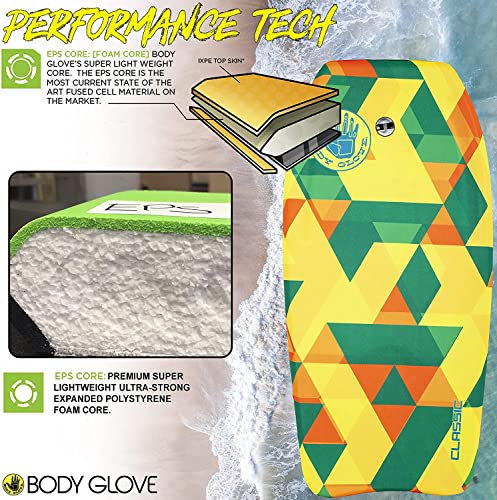 Body Glove Classic 33 Inch Bodyboard - EPS Core, Crescent Tail, Dual Channels, Wrist Leash Included, Graphic Deck, for Kids and Young Adults