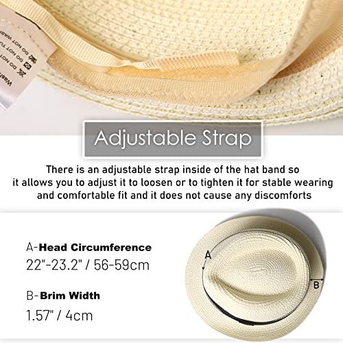 Womens Straw Hat Short Brim Panama Fedora Beach Sun Trilby Hat for Vacation Gentlemen Roll Up Summer Hat, beige White