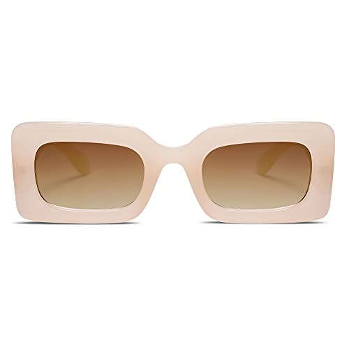 SOJOS Retro 90s Nude Rectangle Sunglasses Womens Mens Trendy Chunky Glasses