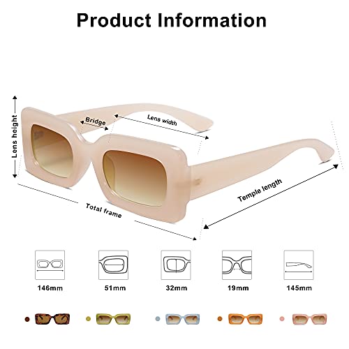 SOJOS Retro 90s Nude Rectangle Sunglasses Womens Mens Trendy Chunky Glasses