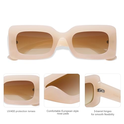 SOJOS Retro 90s Nude Rectangle Sunglasses Womens Mens Trendy Chunky Glasses