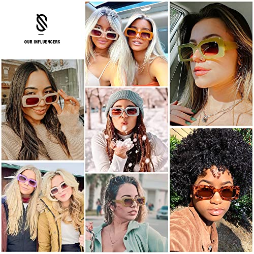 SOJOS Retro 90s Nude Rectangle Sunglasses Womens Mens Trendy Chunky Glasses