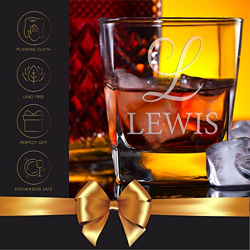 Amazing Items Set of 2 - Whiskey Gifts for Men, Personalized Whiskey Glasses w/Name & Initial - 9 Designs - 9 oz, Limited Edition Monogrammed Rocks Glasses for Whiskey, Dad Gifts