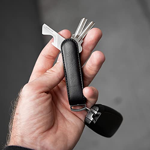 Jibbon Italian Premium Leather Key Organizer - Stylish Key Holder with Marine Grade 316 Stainless Steel, Compact EDC Keychain, Accommodates Up To 9 Keys, Including Car Keys - (All Black)