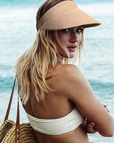 FURTALK Womens Sun Visor Hat Straw Sun Visors for Women Summer Packable Ponytail Beach Hats for Women Travel UPF 50+