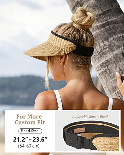 FURTALK Womens Sun Visor Hat Straw Sun Visors for Women Summer Packable Ponytail Beach Hats for Women Travel UPF 50+