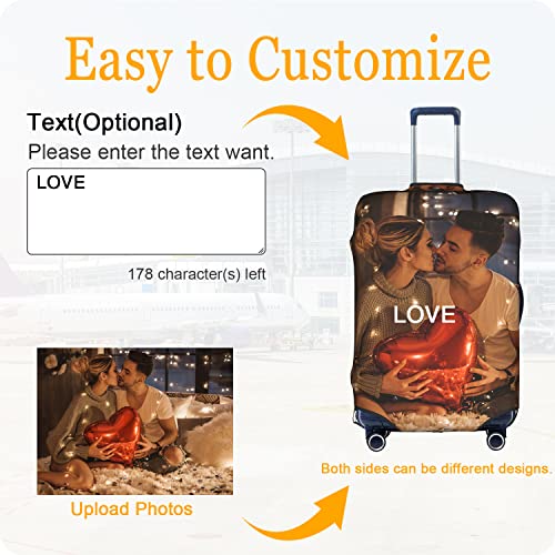 Custom Luggage Cover Personalized Luggage Cover Add Your Own Name Photo Text Double-Sided Different Design Travel Suitcase Case Protector Elastic Washable Baggage Covers (Custom Text Photo, S)