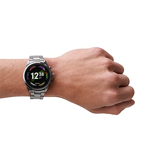 Fossil Men's Gen 6 44mm Stainless Steel Touchscreen Smart Watch, Color: Smoke (Model: FTW4059V/FTW4059R)