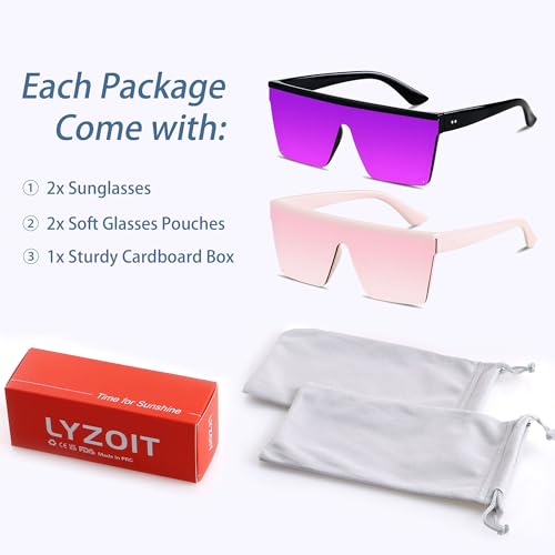 LYZOIT Square Oversized Sunglasses for Women Men Big Flat Top Fashion Shield Large UV Protection Rimless Shades