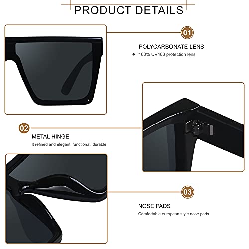 LYZOIT Square Oversized Sunglasses for Women Men Big Flat Top Fashion Shield Large UV Protection Rimless Shades