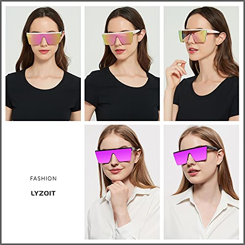 LYZOIT Square Oversized Sunglasses for Women Men Big Flat Top Fashion Shield Large UV Protection Rimless Shades