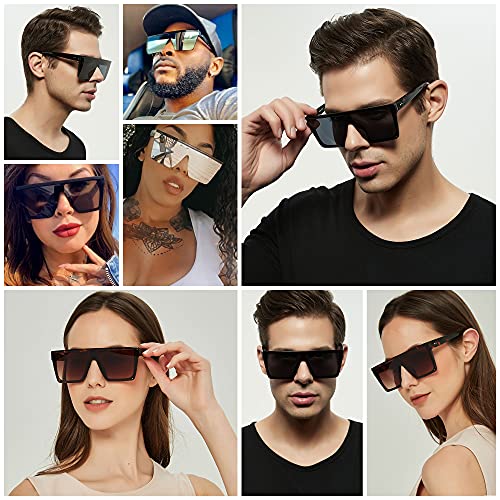 LYZOIT Square Oversized Sunglasses for Women Men Big Flat Top Fashion Shield Large UV Protection Rimless Shades