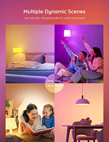 Govee Smart Light Bulbs, Color Changing Light Bulb, Work with Alexa and Google Assistant, 16 Million Colors RGBWW, WiFi & Bluetooth LED Light Bulbs, Music Sync, A19, 800 Lumens, 4 Pack