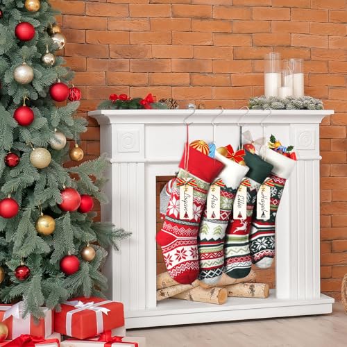 Brainfella Knit Christmas Stockings,4 Pack 22 Inches Snowflake Reindeer Snowman Personalized Cable Knit Stockings for Christmas Candy Gifts Decor