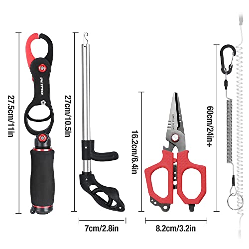 Swiss+Tech Fishing Tool Kit, Fish Gripper with Scale, Muti-Function Fishing Pliers, Braided Line Scissors, Fish Fillet Knife, Fishing Gear with Safety Coiled Lanyard, Fishing Gifts for Anglers…