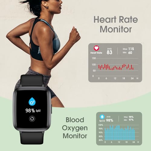 FITNIV Smart Watch, Touchscreen Fitness Tracker with Heart Rate & SpO2 Monitor, Sleep Tracking, 5ATM Waterproof Pedometer Smartwatch Compatible with iPhone and Android Phones for Women Men