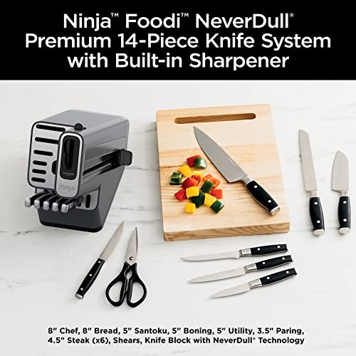 Ninja Knife Set, Knife Sharpener, Knife Block Set, Stainless Steel Knives, 14 Piece Set, Steak Knives, Chef Knives and More, Foodi NeverDull, Black, K32014​