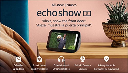 All-new Echo Show 5 (3rd Gen, 2023 release) | Smart display with deeper bass and clearer sound | International Version with US Power Adaptor | Charcoal