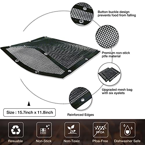 Large BBQ Mesh Grill Bags Set 2 Reusable Non-Stick Grill Net for Charcoal Gas Electric Grills&Smokers BBQ Lover Heat Resistant Barbecue Bag Vegetables Grilling Basket Grill Accessories Outdoor Cooking