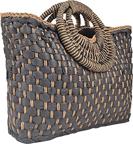 QZUnique Hand-woven Straw Bag Women Summer Beach Handbag Purse Retro Rattan Tote Clutch Travel Bag with Wood Round Top Handle